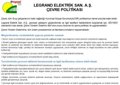 LEGRAND TÜRKİYE ÇEVRE POLİTİKASI